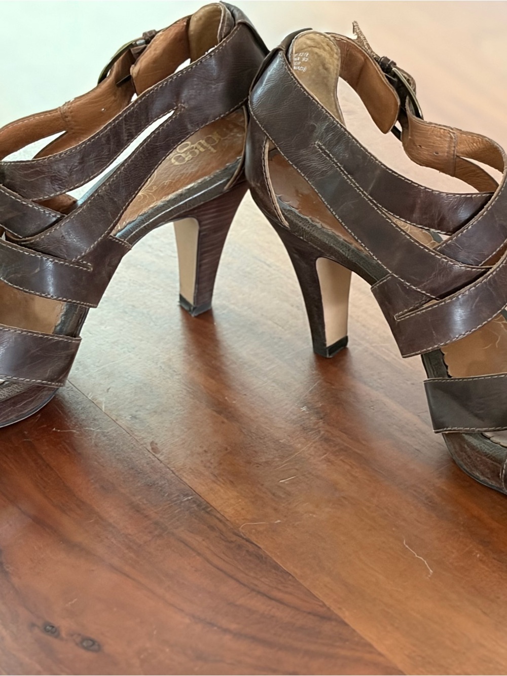 Indigo Dark Brown Leather Strappy High Heels Womens size 8.5